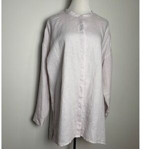 Eileen Fisher Womens Organic Linen Tunic Top Large Oversized Minimalist Coastal